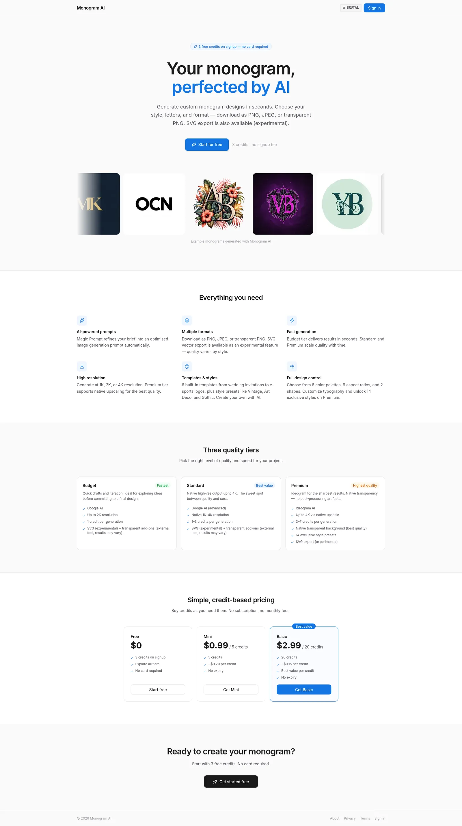 Monogram AI — screen 1 of 6