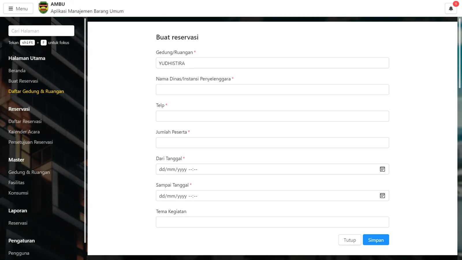 Public Facility Reservation — screen 5 of 16